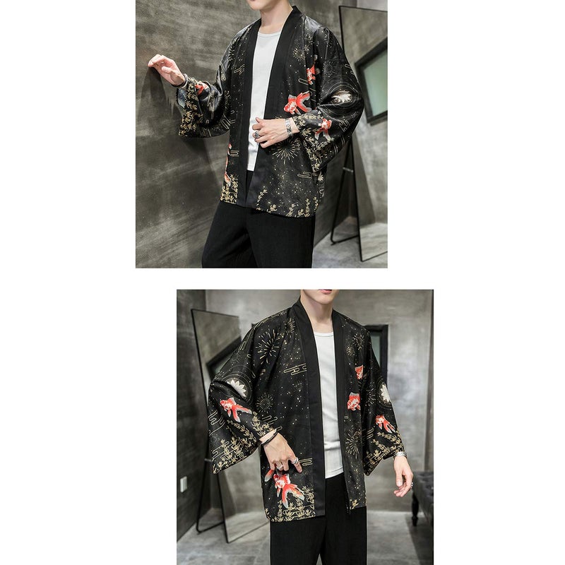 Seidarise Men's Haori Jacket Kimono Cardigan Yukata Noragi Happi Coat - Image 4